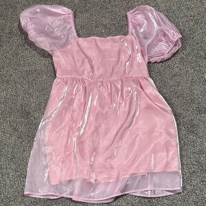 Elegant Pink Sheer Sleeve Dress